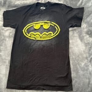 Batman Short Sleeve T-Shirt - Black with Yellow Logo, Adult Size: S